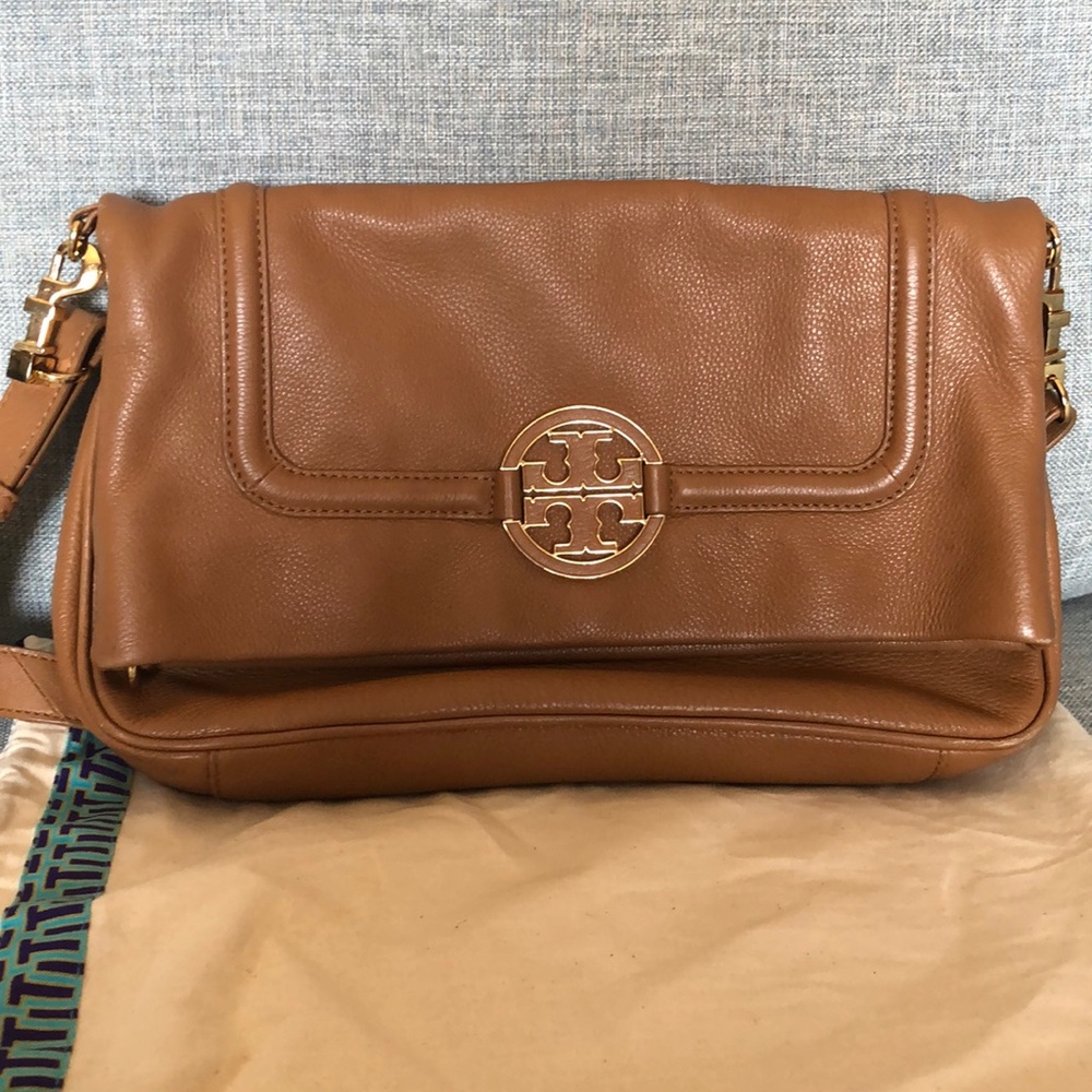 Tory Burch Tan Leather Crossbody Bag with Gold Logo